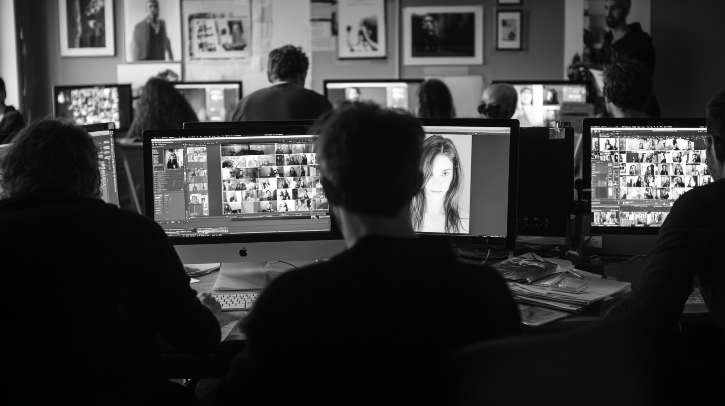 Mains sur un clavier, photo en noir et blanc